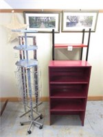 (2) Display Racks, Oak Bookshelf, Metal Bookshelf,