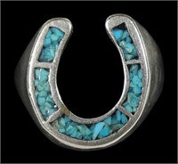 Sterling silver horseshoe ring with turquoise