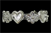 Sterling silver hearts and flowers ring, size 7