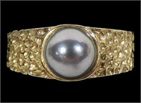 Sterling silver gold wash 7mm black pearl ring,