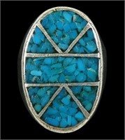 Sterling silver turquoise mosaic inlay ring,