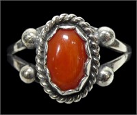 Sterling silver cabochon coral ring, size 5