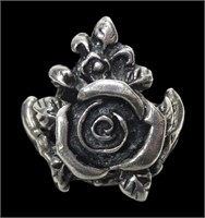 Sterling silver sculptural rose design ring,