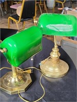 VTG Brass Green Glass Share Banker Lamps - Note