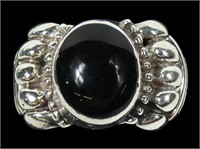 Sterling silver bezel set black stone ring,