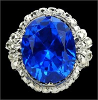 Sterling silver large oval mix cut blue spinel