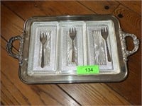 SILVERPLATE SERVING TRAY W/ GLASS DISHES