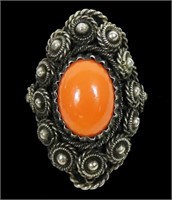 Sterling silver antique finish cabochon coral