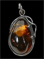 Sterling silver Baltic amber pendant, approx. 1.5"