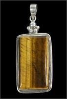 Sterling silver tiger eye pendant, approx. 2"