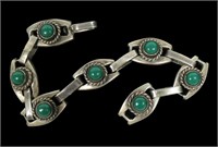 Sterling silver 7.25" Mexican green stone bracelet
