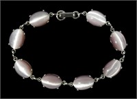Sterling silver 8" pink cabochon bracelet