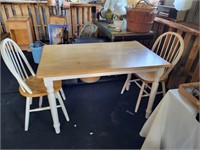 Wooden Tan & White Table w/ 2 Chairs