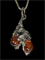 Sterling silver amber pendant with 16" sterling
