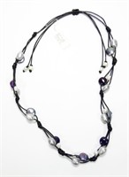 28" Adjustable double cord pearl and amethyst