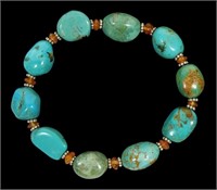 Turquoise, carnelian and sterling silver bead