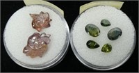 Lot, 7 assorted cuts green and pink sapphires,