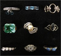 Lot, sterling silver and fashion rings, 9 pcs.