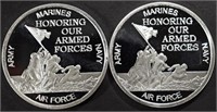 (2) 1 OZ .999 SILVER ARMED FORCES ROUNDS