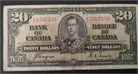 1937 Series $20 Canadian Bill