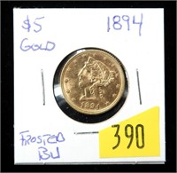 1894 $5 Gold Liberty Half Eagle, frosted BU