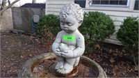 CEMENT CHILD W/ BIRD STATUE  14" TALL