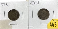 x2- 1862 Indian Head cents, -x2 cents, SOLD by the