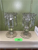VINTAGE CANDLE HOLDERS W/  DRIP GUARD & PPISMS 9"
