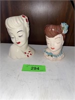 2 VINTAGE HEAD VASES (1 LUCY CERAMICS 4 3/4") THE>