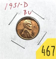 1951-D Lincoln cent, Unc.