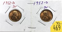 x2- 1952-D Lincoln cents, Unc., -x2 cents, SOLD by