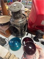 Antique CN rail lantern with coloured glass lenses