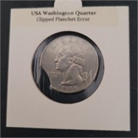 1996 US Quarter Error Coin Clipped Planchet