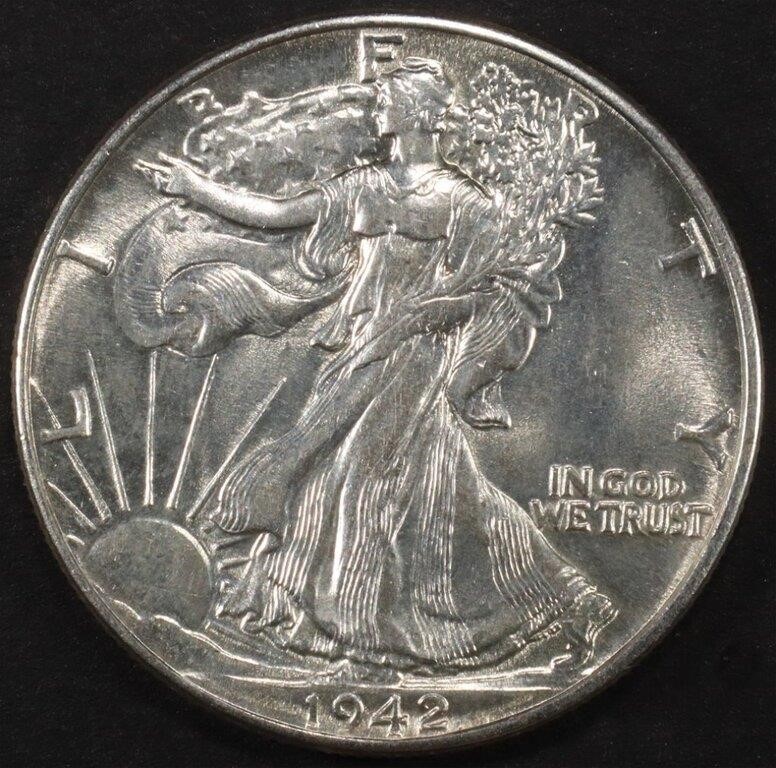 1942 WALKING LIBERTY HALF DOLLAR GEM BU