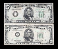 x2- $5 Federal Reserve notes, series of 1934A,