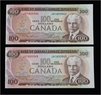 x2- $100 Canadian notes, series of 1975,