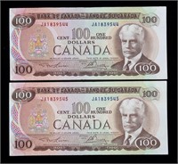 x2- $100 Canadian notes, series of 1975,