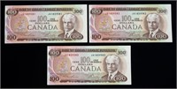 x3- $100 Canadian notes, series of 1975,