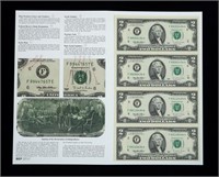 Uncut sheet of four $2 notes, series of 1995