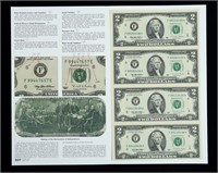 Uncut sheet of four $2 notes, series of 1995