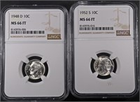 1948-D & 1952-S ROOSEVELT DIMES NGC MS66 FT