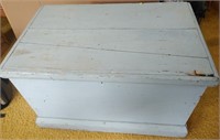 Antique Painted Wooden Tool Trunk, Metal Handles