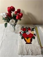Vase with flower and hand woven towel