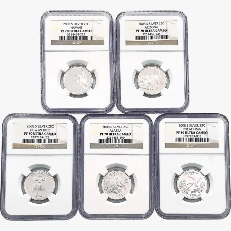 2008-S [5] State Silver Quarters NGC PF70 UC