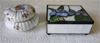 Stain Glass Jewelry Box & porcelain dresser jar