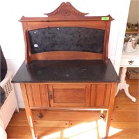 VINTAGE BUFFET W/ MARBLE TOP & BACK (CRACKS IN >>>