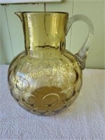 Fenton ? Art Glass Pitcher Amber applied handle