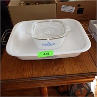 CORNING WARE CASSEROLE IN HOLDER & BOWL (LID IS >>