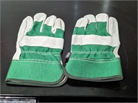 $10 GREEN Leather/Canvas Work Gloves Size LG
