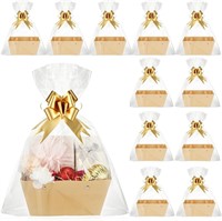 12 Pcs DIY Gift Baskets with Handles (Gold)